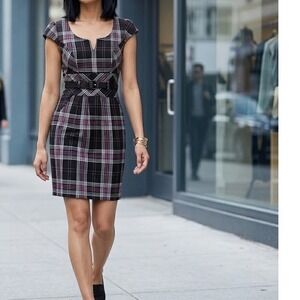 Candies Y2K Preppy Brown Pink Plaid Dress Sz 1 Grunge Dark Academia Corporate